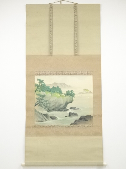 水野陽翠筆　伊豆の海　肉筆絹本掛軸（共箱）